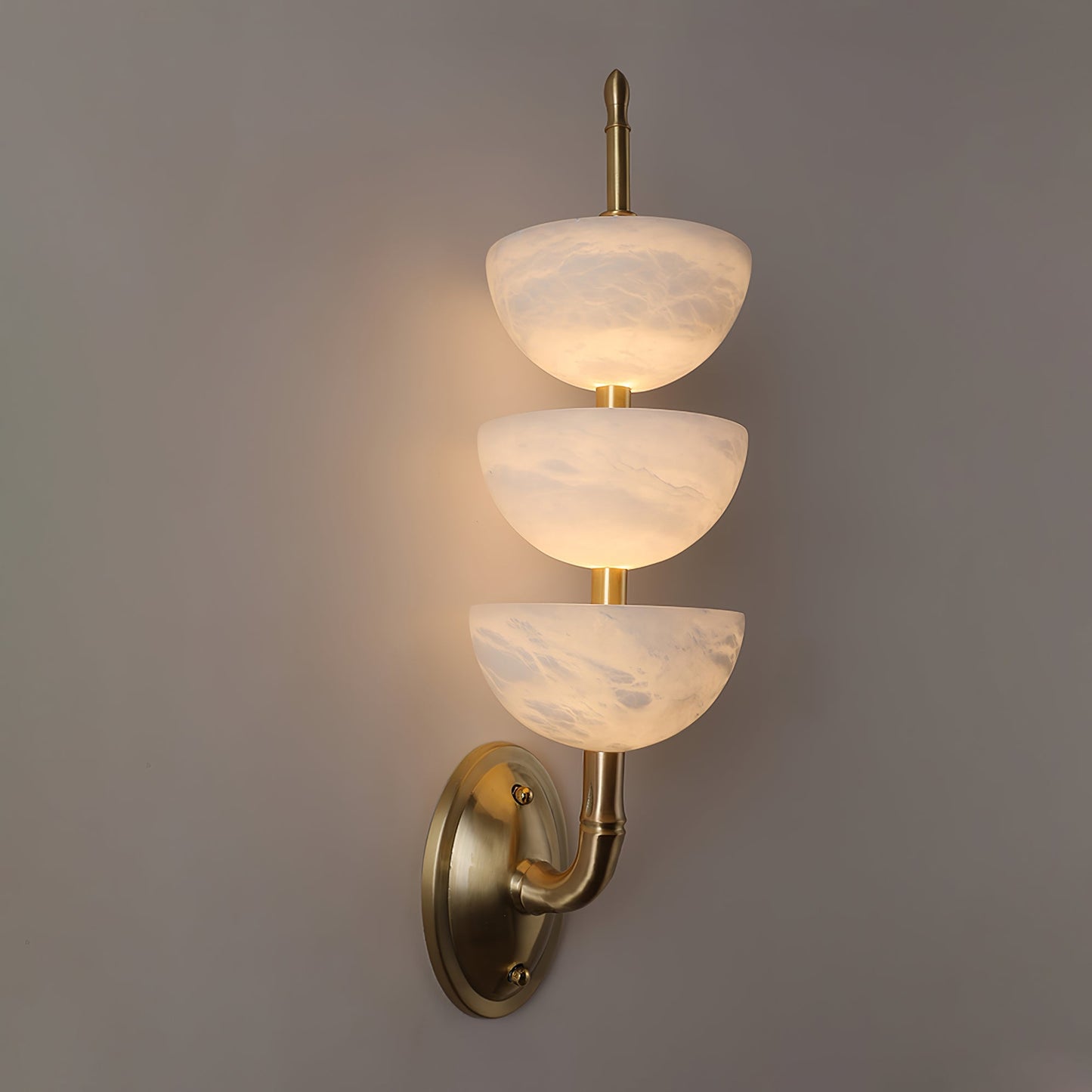 Alabaster Wall Sconce | Brass Frame & Alabaster Shades | Set of 2