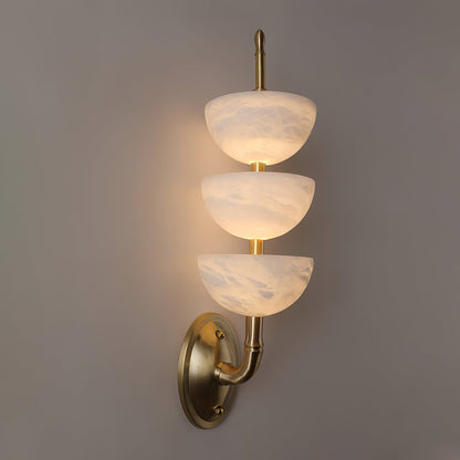 Alabaster Wall Sconce | Brass Frame & Alabaster Shades | Set of 2