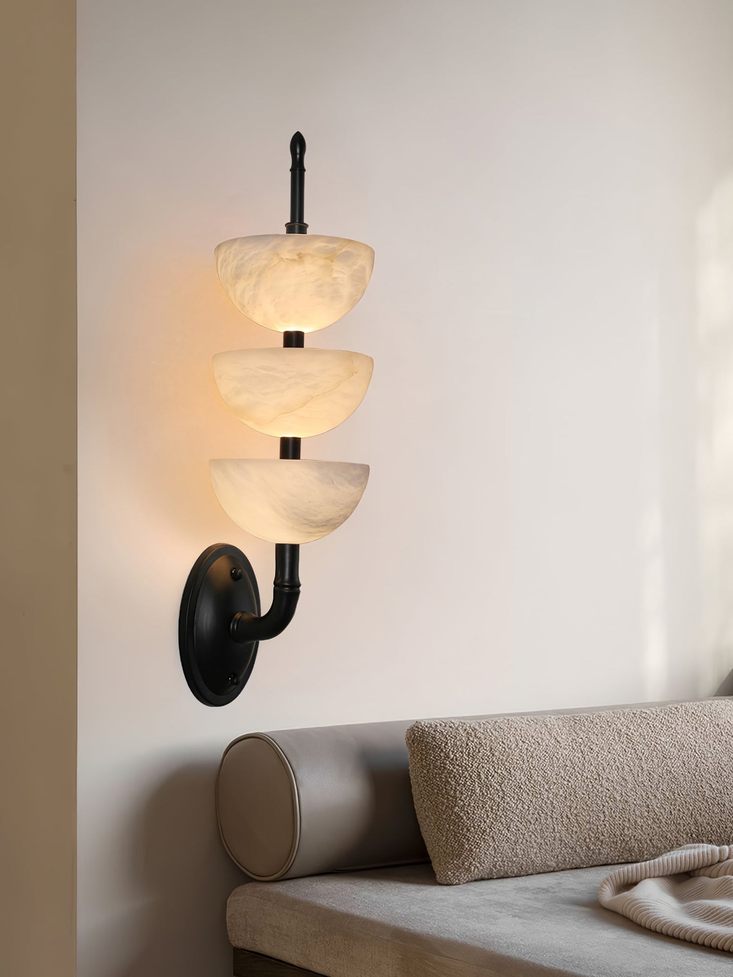 Alabaster Wall Sconce | Brass Frame & Alabaster Shades | Set of 2