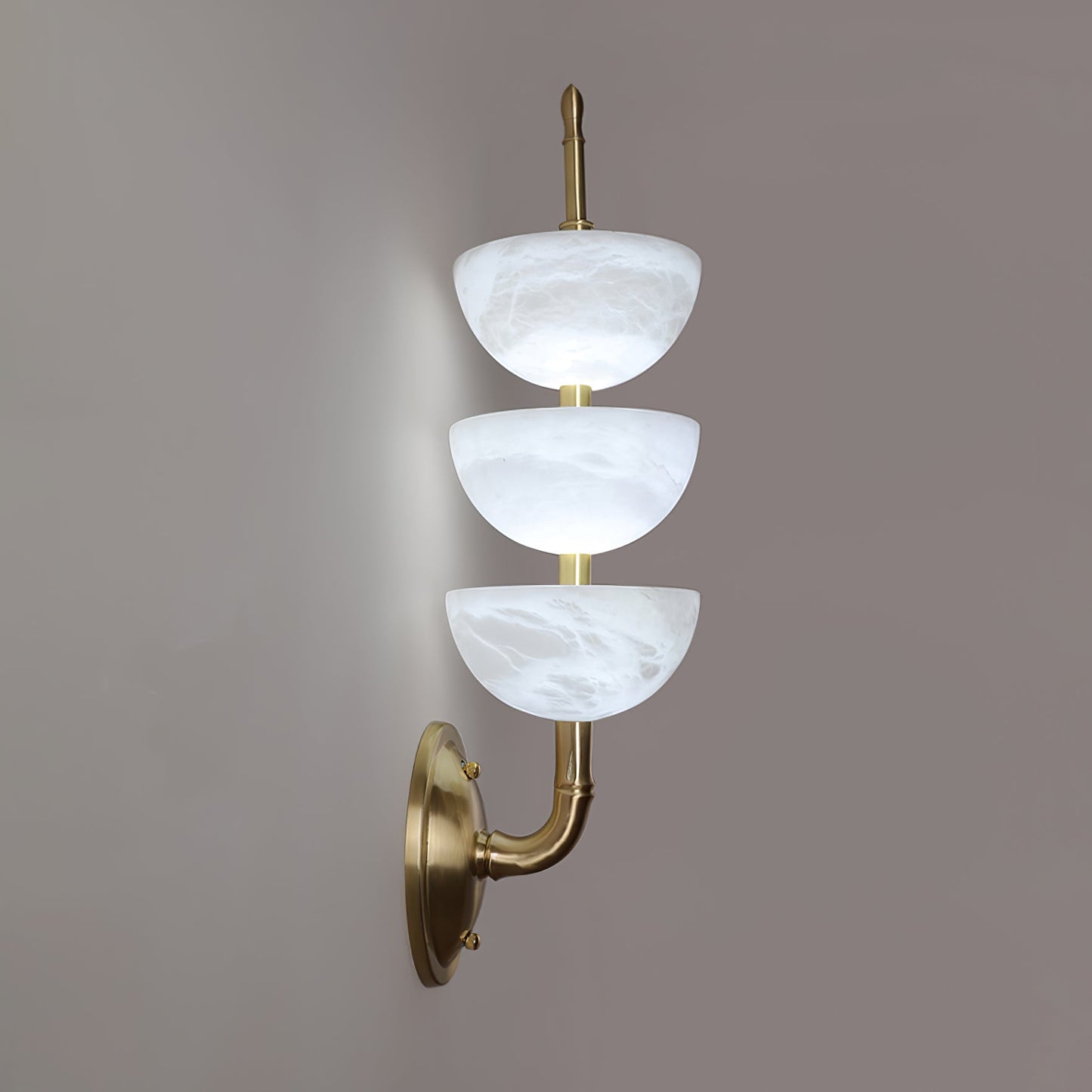 Alabaster Wall Sconce | Brass Frame & Alabaster Shades | Set of 2