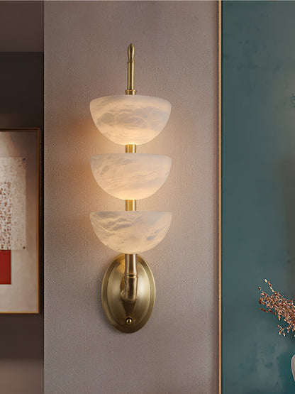 Alabaster Wall Sconce | Brass Frame & Alabaster Shades | Set of 2