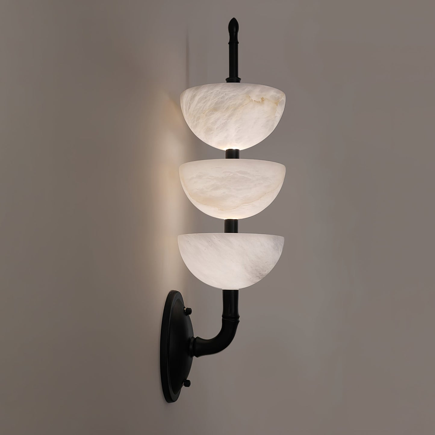 Alabaster Wall Sconce | Brass Frame & Alabaster Shades | Set of 2