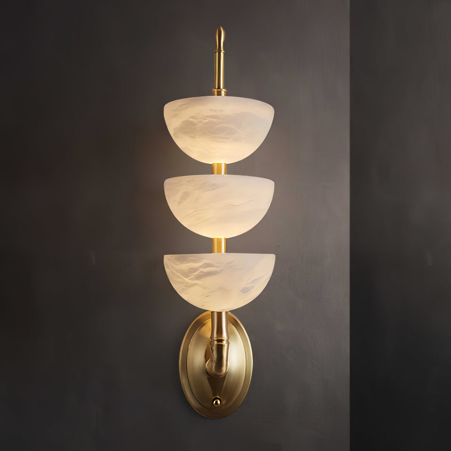 Alabaster Wall Sconce | Brass Frame & Alabaster Shades | Set of 2