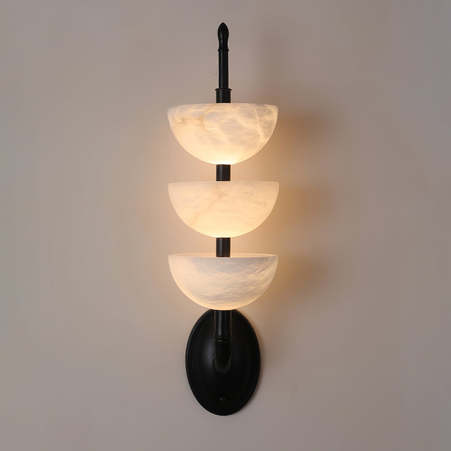 Alabaster Wall Sconce | Brass Frame & Alabaster Shades | Set of 2
