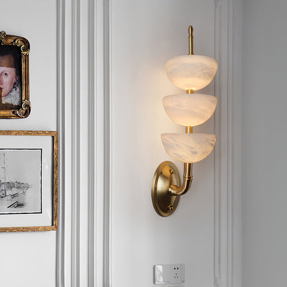 Alabaster Wall Sconce | Brass Frame & Alabaster Shades | Set of 2