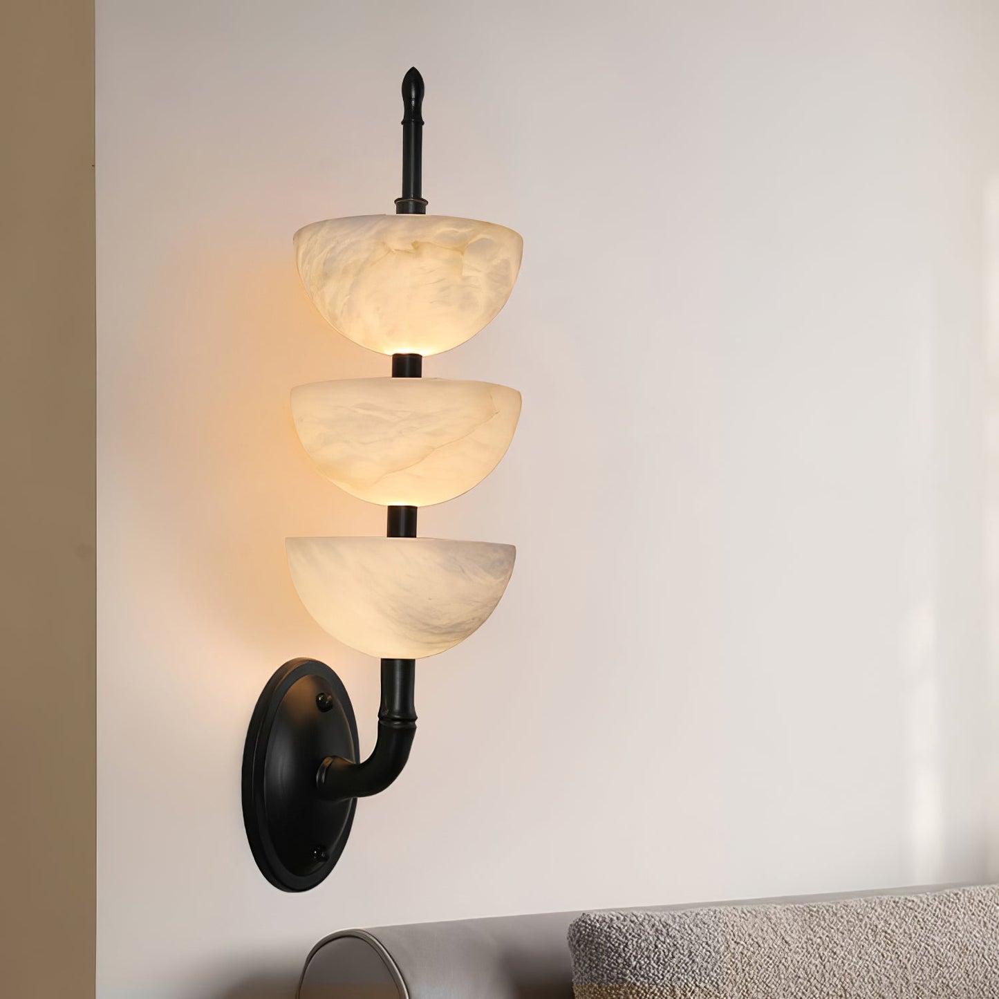 Alabaster Wall Sconce | Brass Frame & Alabaster Shades | Set of 2