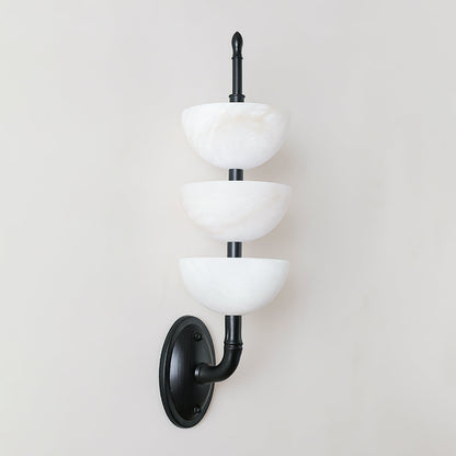 Alabaster Wall Sconce | Brass Frame & Alabaster Shades | Set of 2