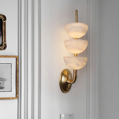 Alabaster Wall Sconce | Brass Frame & Alabaster Shades | Set of 2