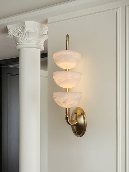 Alabaster Wall Sconce | Brass Frame & Alabaster Shades | Set of 2