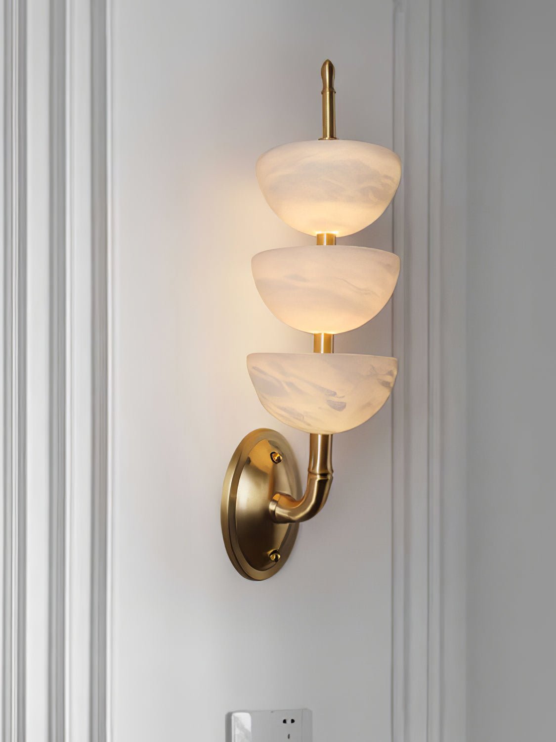Alabaster Wall Sconce | Brass Frame & Alabaster Shades | Set of 2