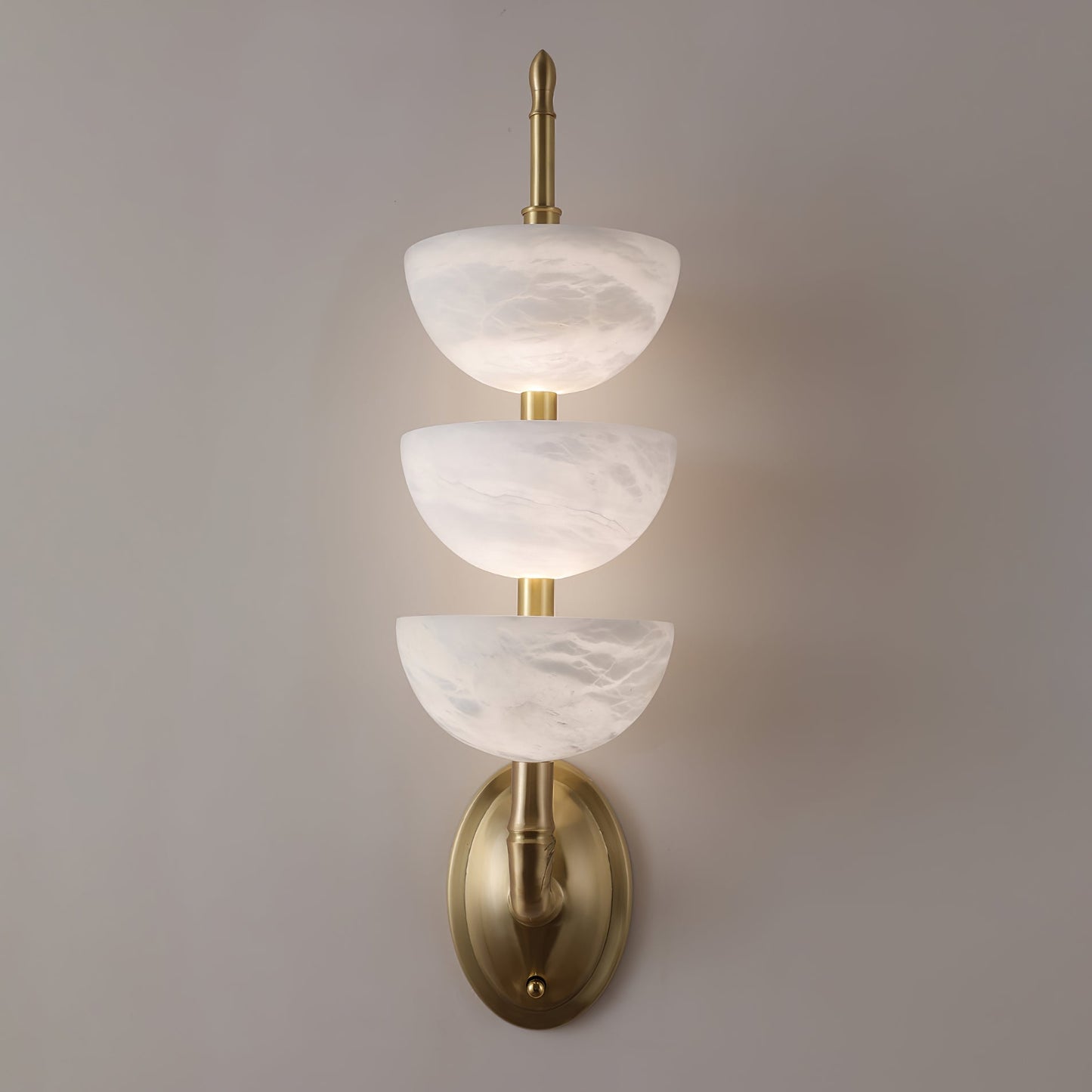 Alabaster Wall Sconce | Brass Frame & Alabaster Shades | Set of 2