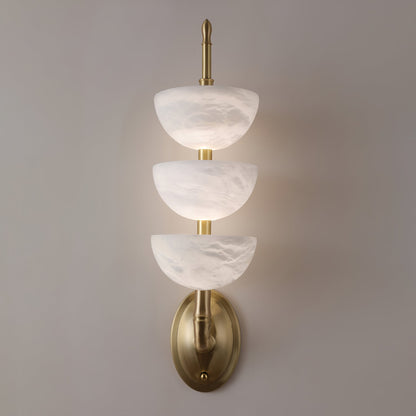 Alabaster Wall Sconce | Brass Frame & Alabaster Shades | Set of 2