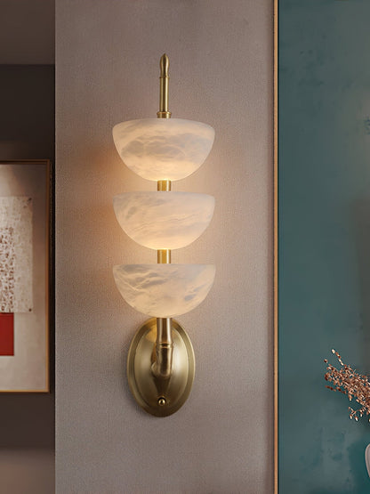 Alabaster Wall Sconce | Brass Frame & Alabaster Shades | Set of 2