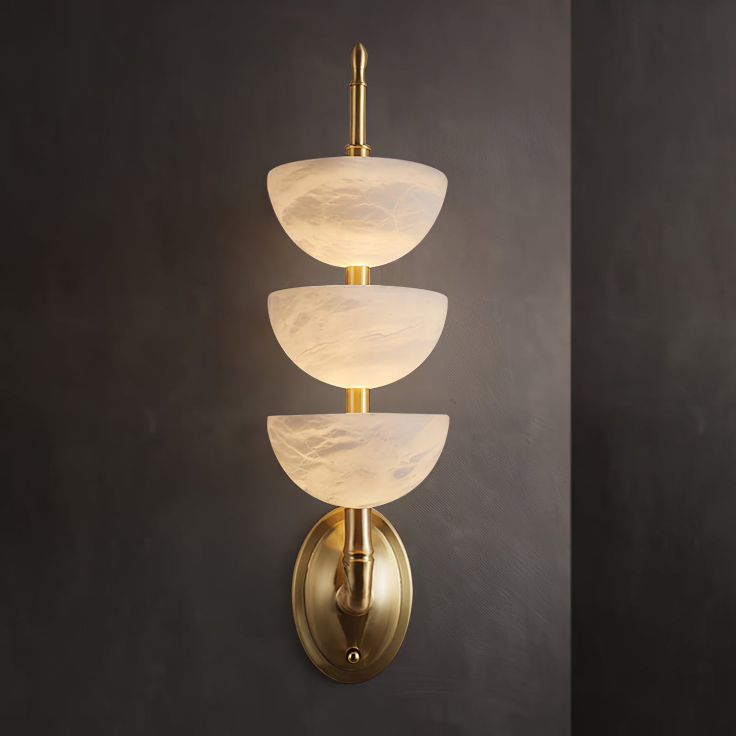 Alabaster Wall Sconce | Brass Frame & Alabaster Shades | Set of 2