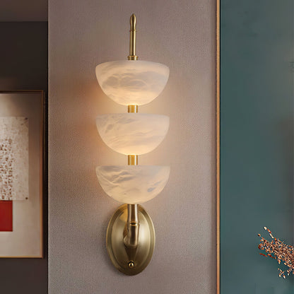 Alabaster Wall Sconce | Brass Frame & Alabaster Shades | Set of 2