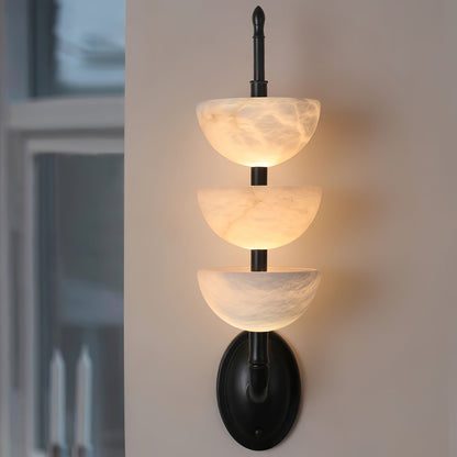 Alabaster Wall Sconce | Brass Frame & Alabaster Shades | Set of 2