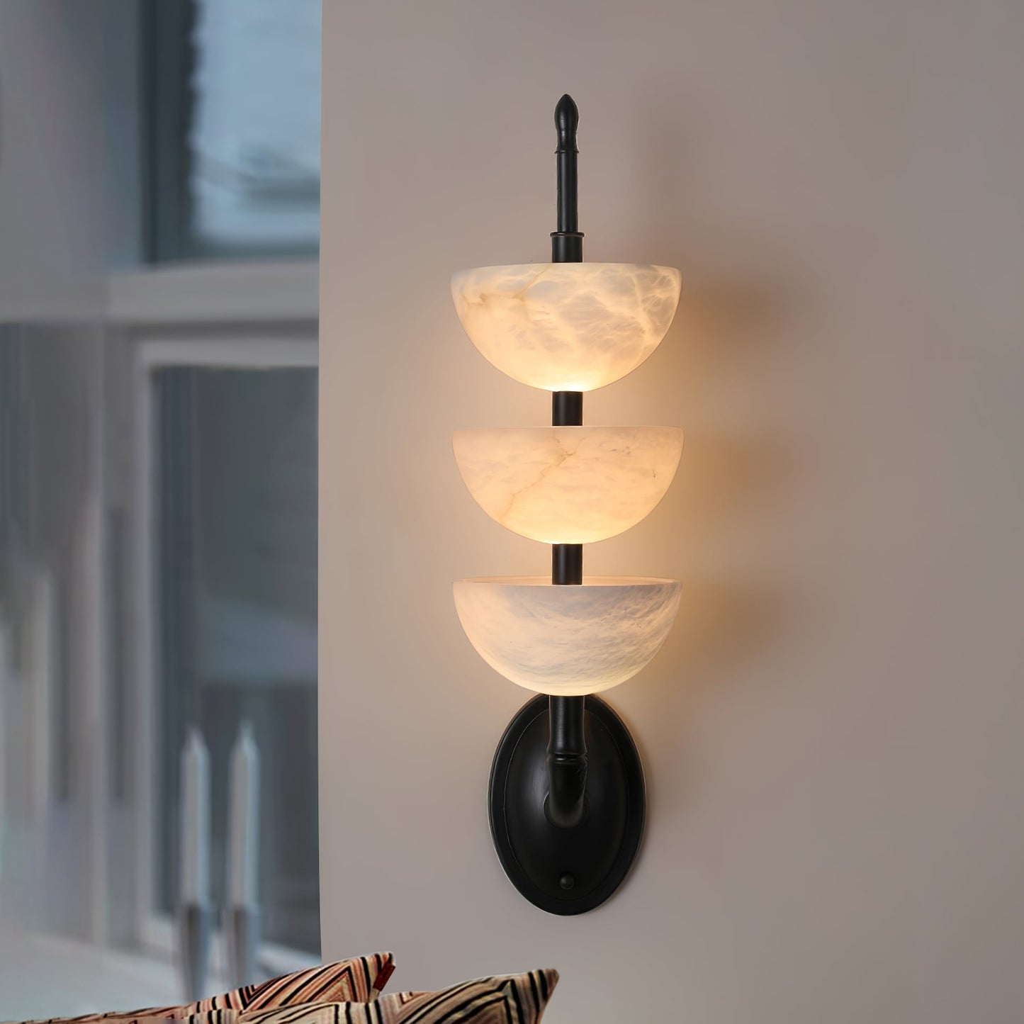 Alabaster Wall Sconce | Brass Frame & Alabaster Shades | Set of 2