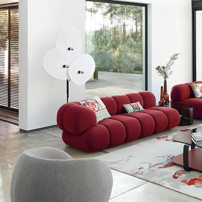 Floral Floor Lamp | Metal & Fabric | Black Frame, Red/Blue/White Shades