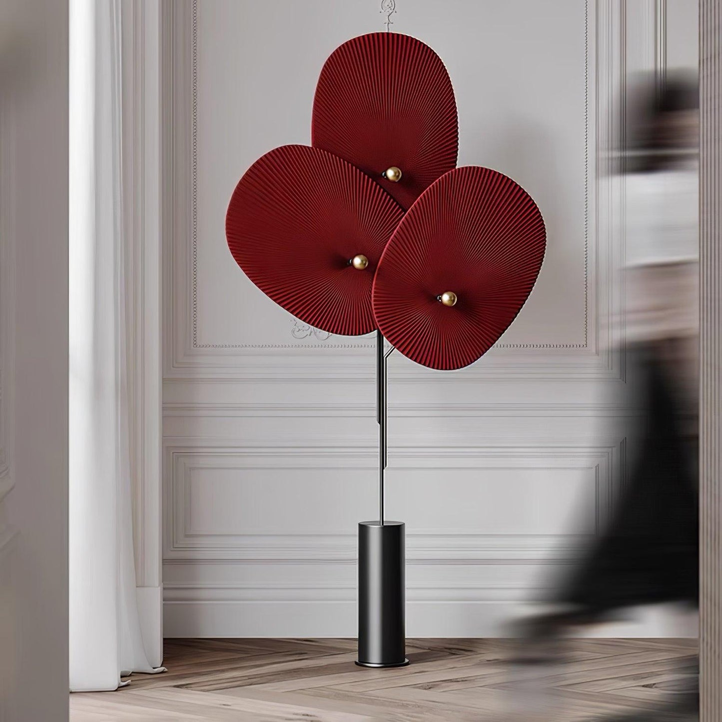 Floral Floor Lamp | Metal & Fabric | Black Frame, Red/Blue/White Shades