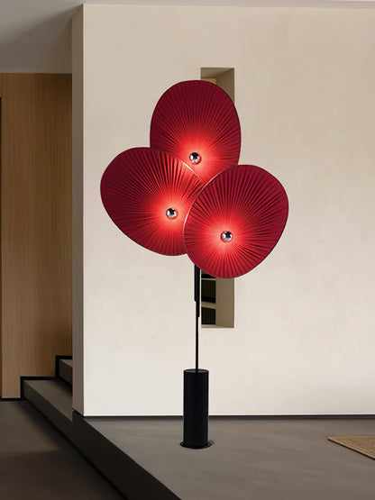 Floral Floor Lamp | Metal & Fabric | Black Frame, Red/Blue/White Shades