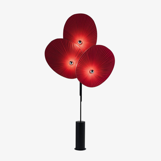 Floral Floor Lamp | Metal & Fabric | Black Frame, Red/Blue/White Shades