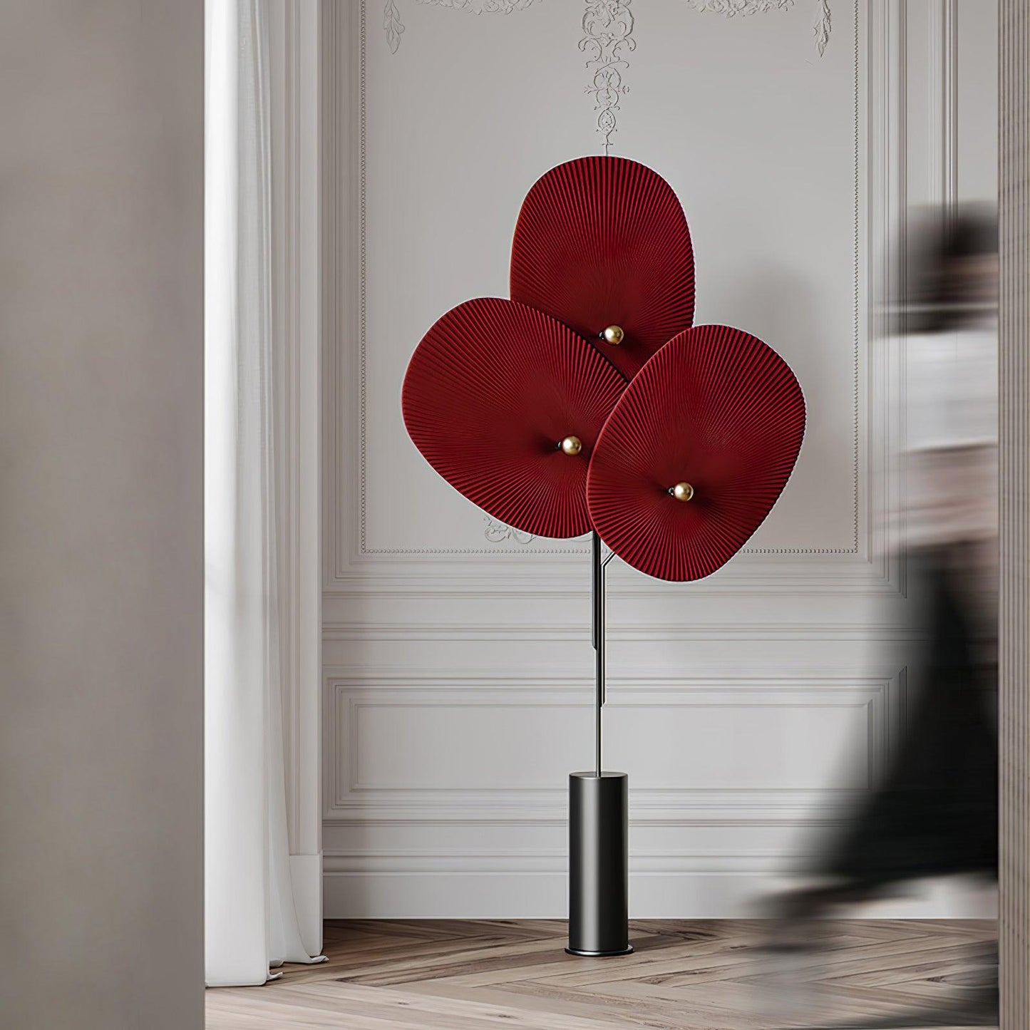 Floral Floor Lamp | Metal & Fabric | Black Frame, Red/Blue/White Shades
