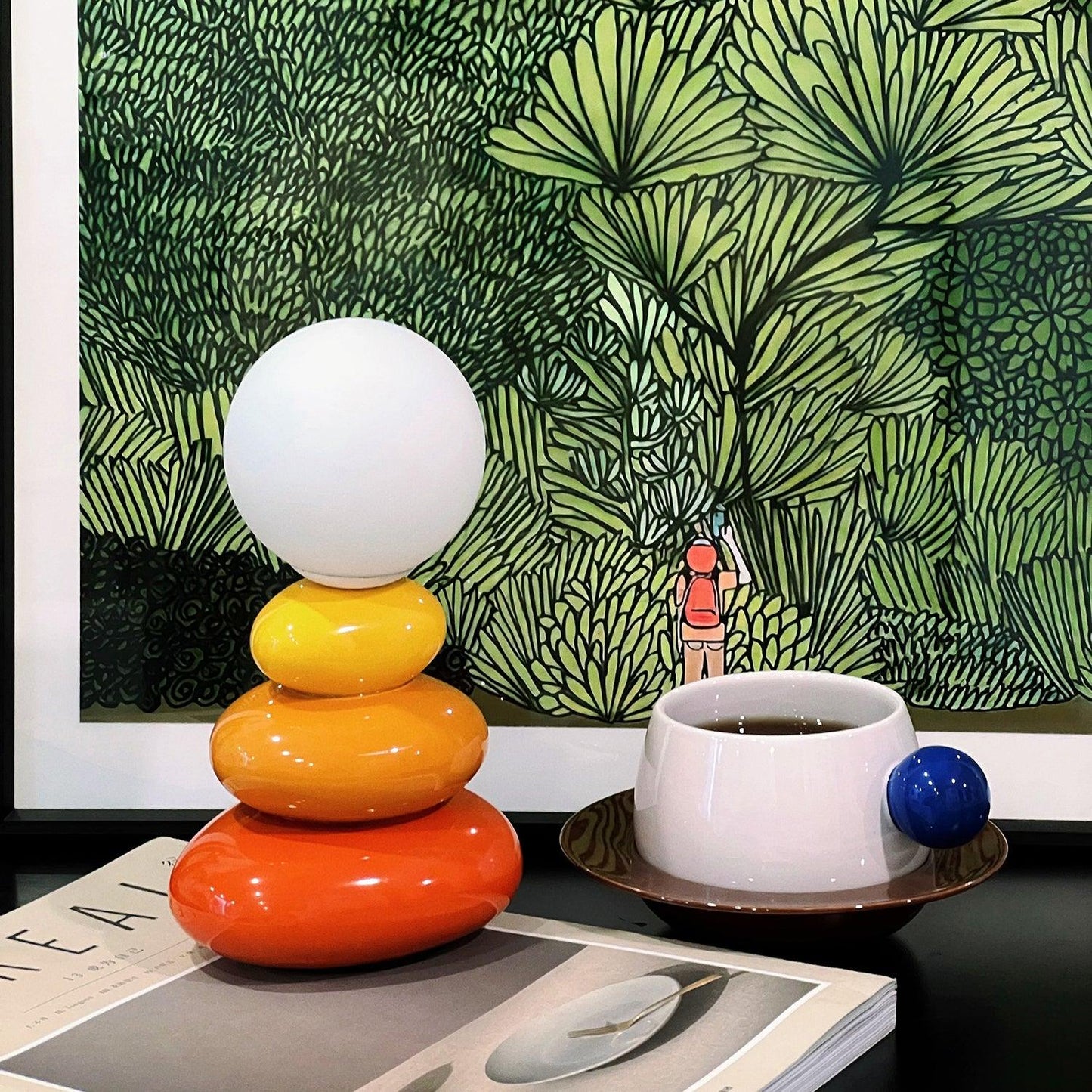 Triple Gourd Table Lamp | Glass & Ceramic | White, Grey, Blue, Red