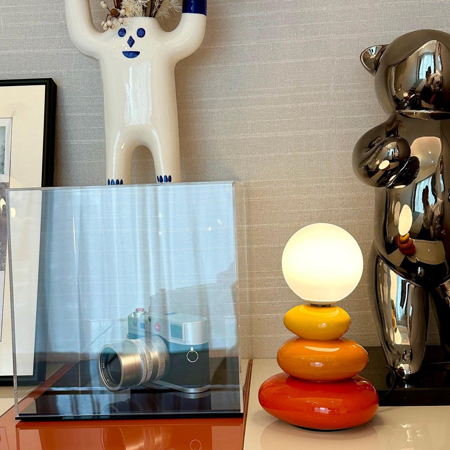 Triple Gourd Table Lamp | Glass & Ceramic | White, Grey, Blue, Red