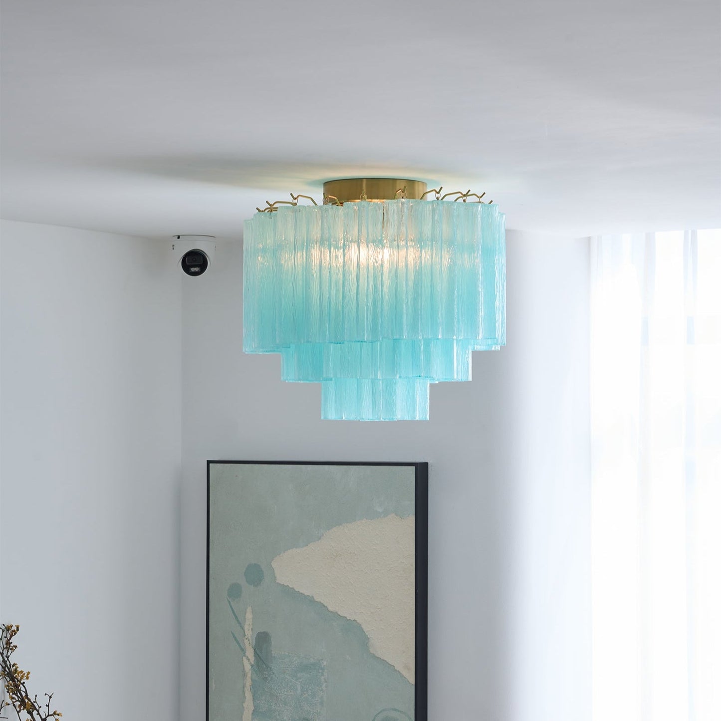 Tronchi Glass Tube Ceiling Lamp | Premium Metal & Glass | Gold & White/Blue