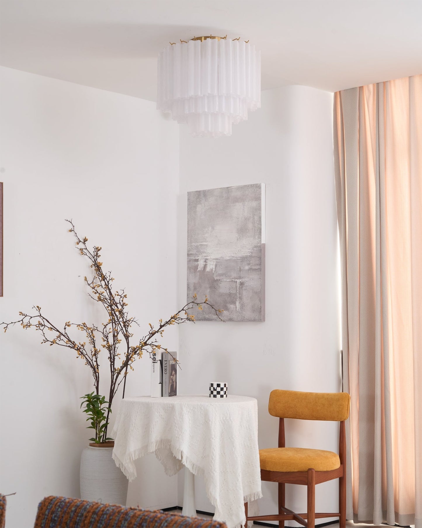 Tronchi Glass Tube Ceiling Lamp | Premium Metal & Glass | Gold & White/Blue