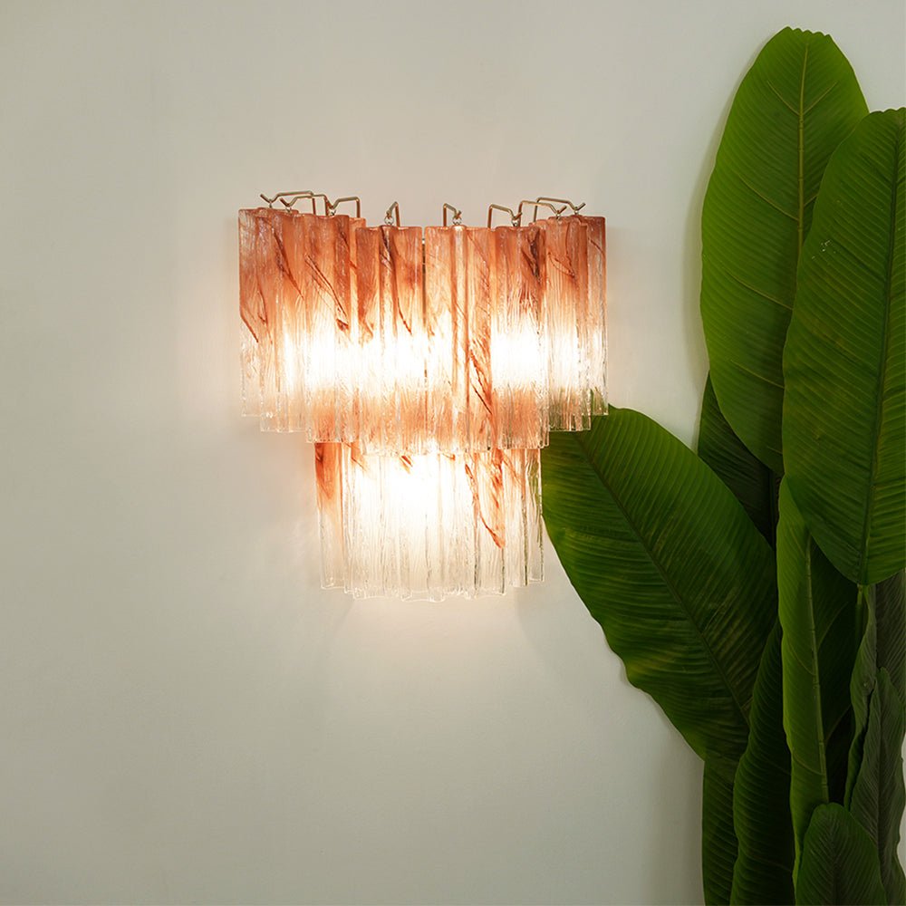 Murano Wall Light | Hand-Crafted Glass | Clear & Pink