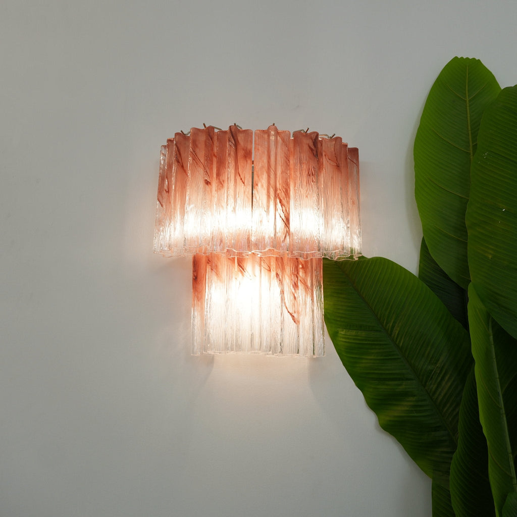 Murano Wall Light | Hand-Crafted Glass | Clear & Pink