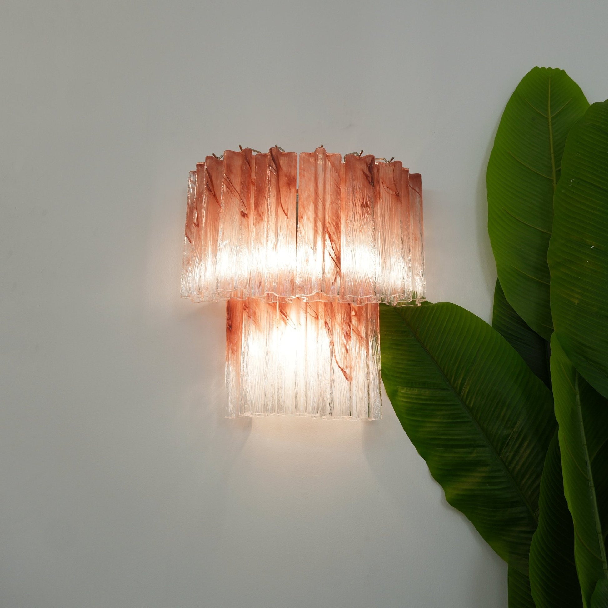 Murano Wall Light | Hand-Crafted Glass | Clear & Pink