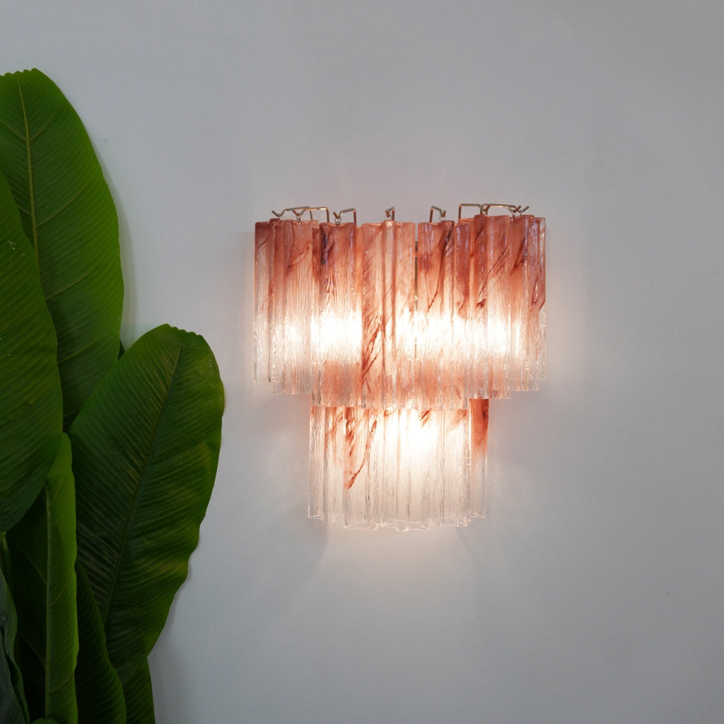 Murano Wall Light | Hand-Crafted Glass | Clear & Pink