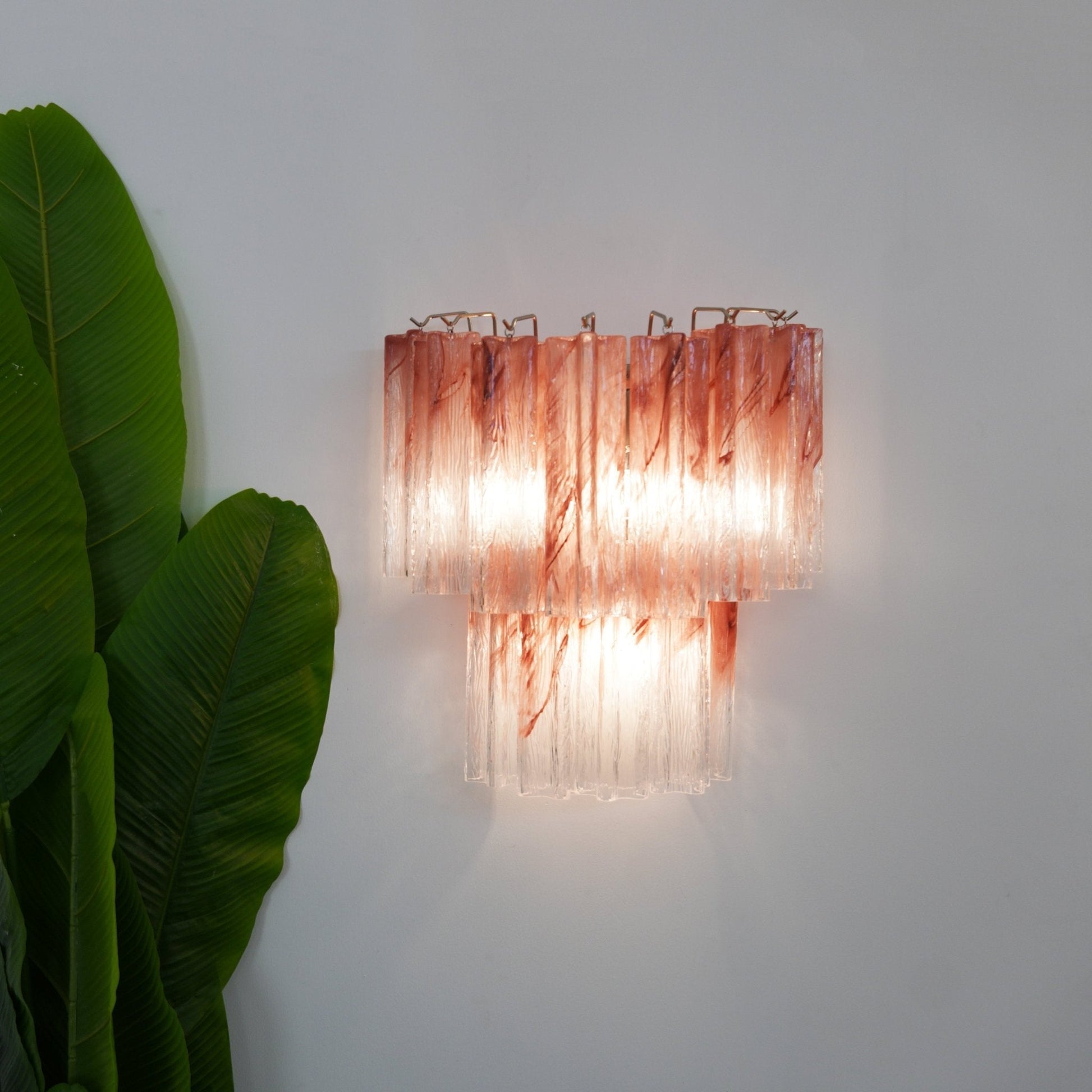 Murano Wall Light | Hand-Crafted Glass | Clear & Pink