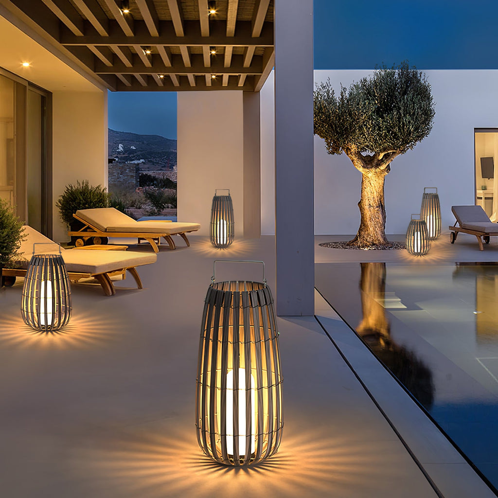 Tropic Braid Outdoor Lantern | Faux-Rattan & Metal | Warm Light, 22cm or 30cm or 35cm