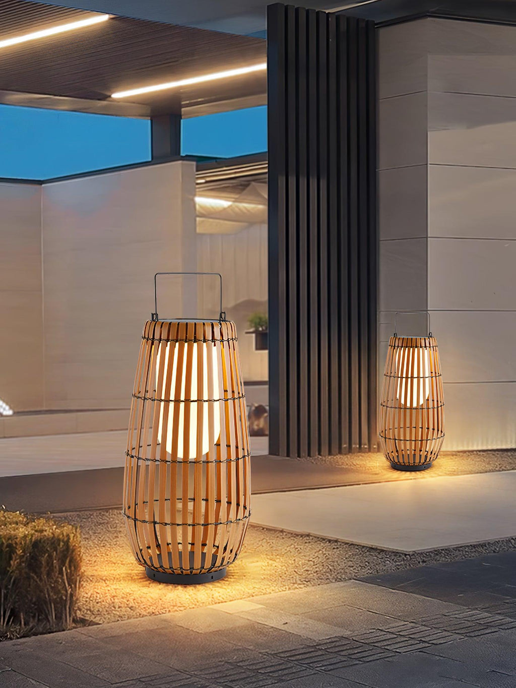 Tropic Braid Outdoor Lantern | Faux-Rattan & Metal | Warm Light, 22cm or 30cm or 35cm