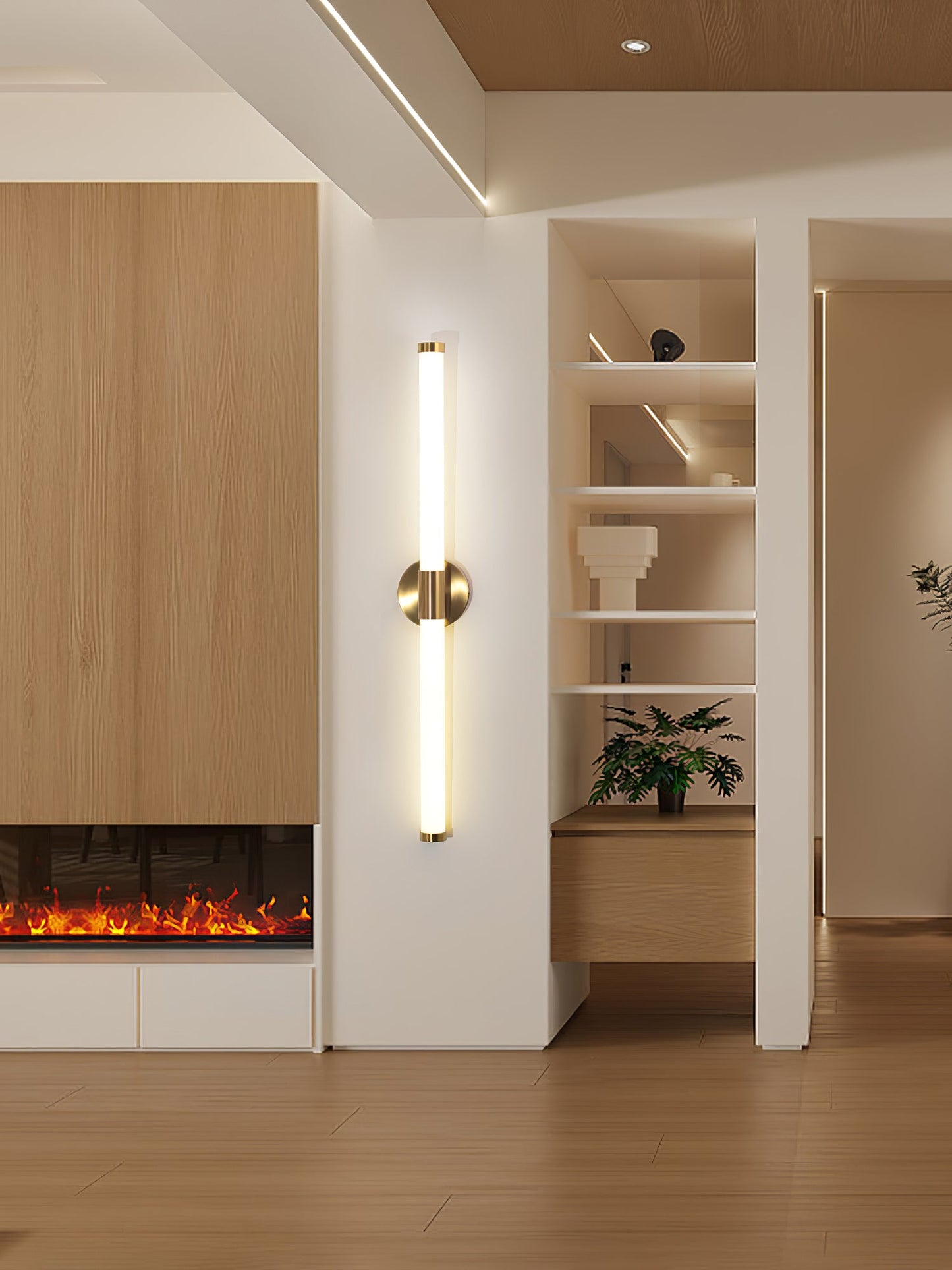 Tubo Linear LED Wall Lamp | Metal & Acrylic | Gold & White | Set of 2