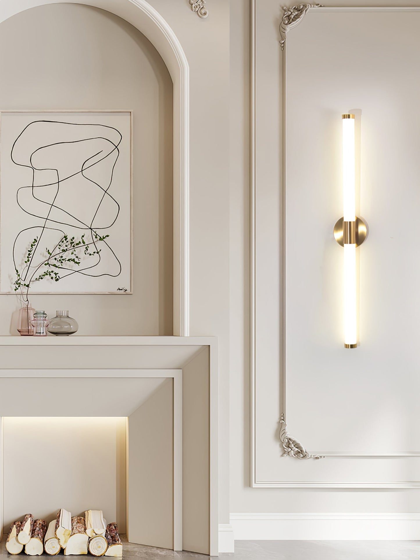 Tubo Linear LED Wall Lamp | Metal & Acrylic | Gold & White | Set of 2