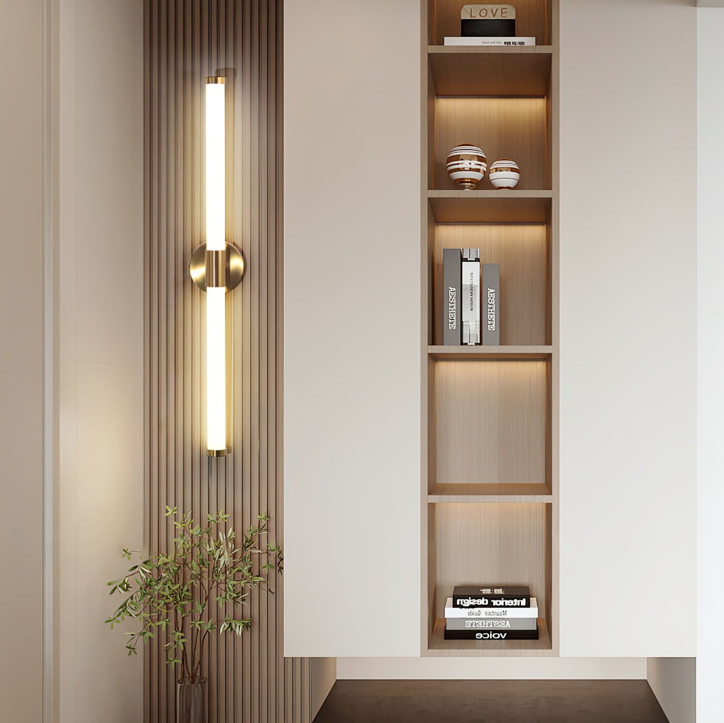 Tubo Linear LED Wall Lamp | Metal & Acrylic | Gold & White | Set of 2
