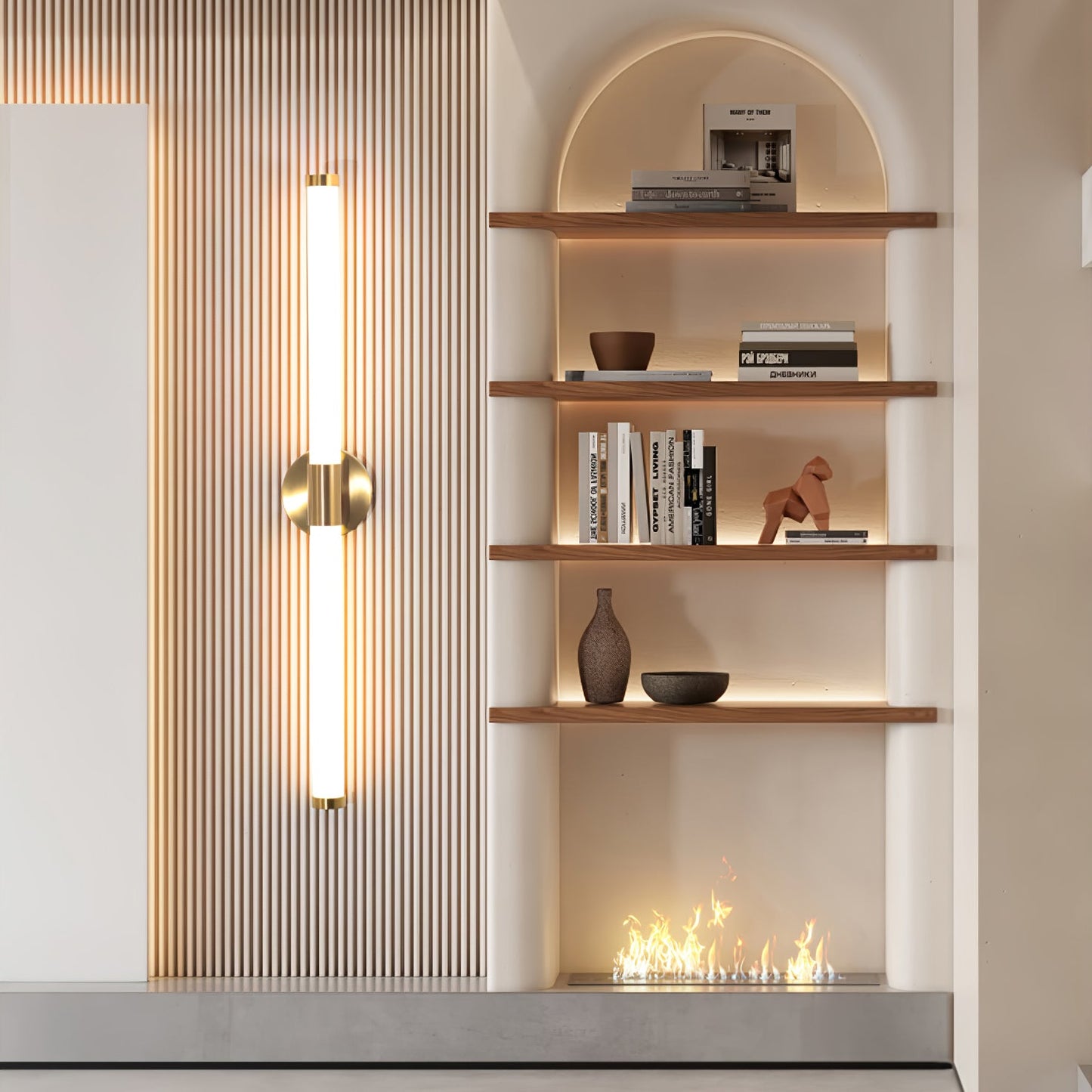 Tubo Linear LED Wall Lamp | Metal & Acrylic | Gold & White | Set of 2