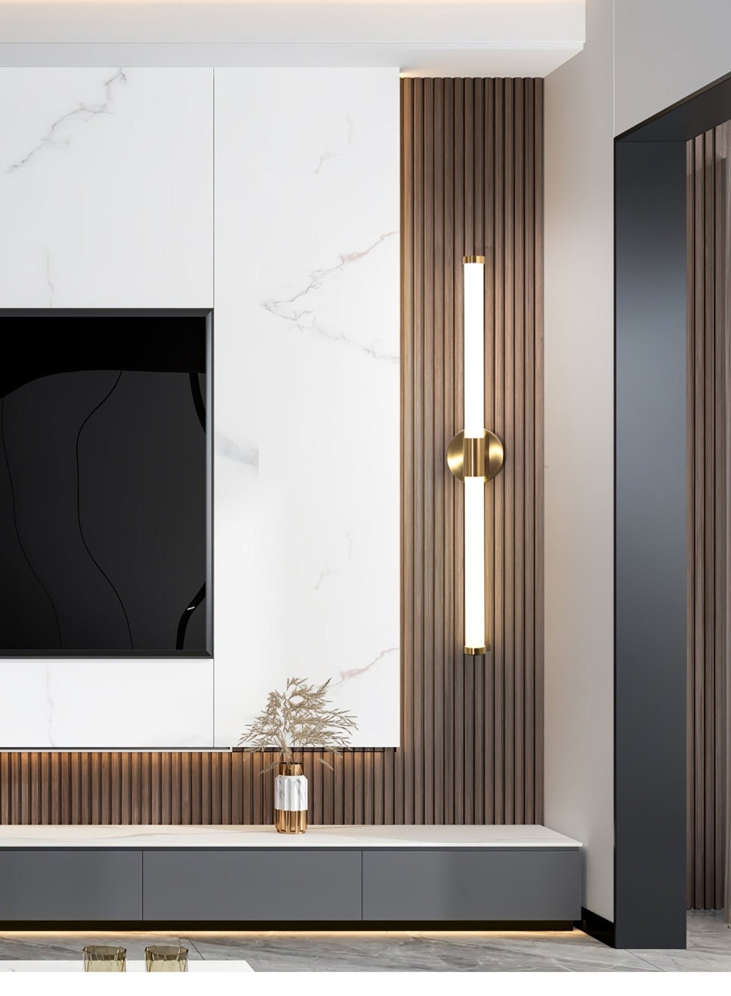 Tubo Linear LED Wall Lamp | Metal & Acrylic | Gold & White | Set of 2