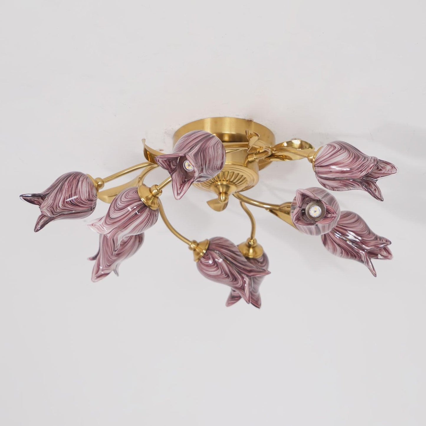Tulip Ceiling Lamp | Glass & Metal | Pink and White