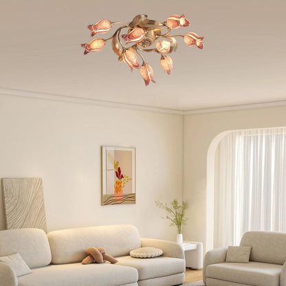 Tulip Ceiling Lamp | Glass & Metal | Pink and White