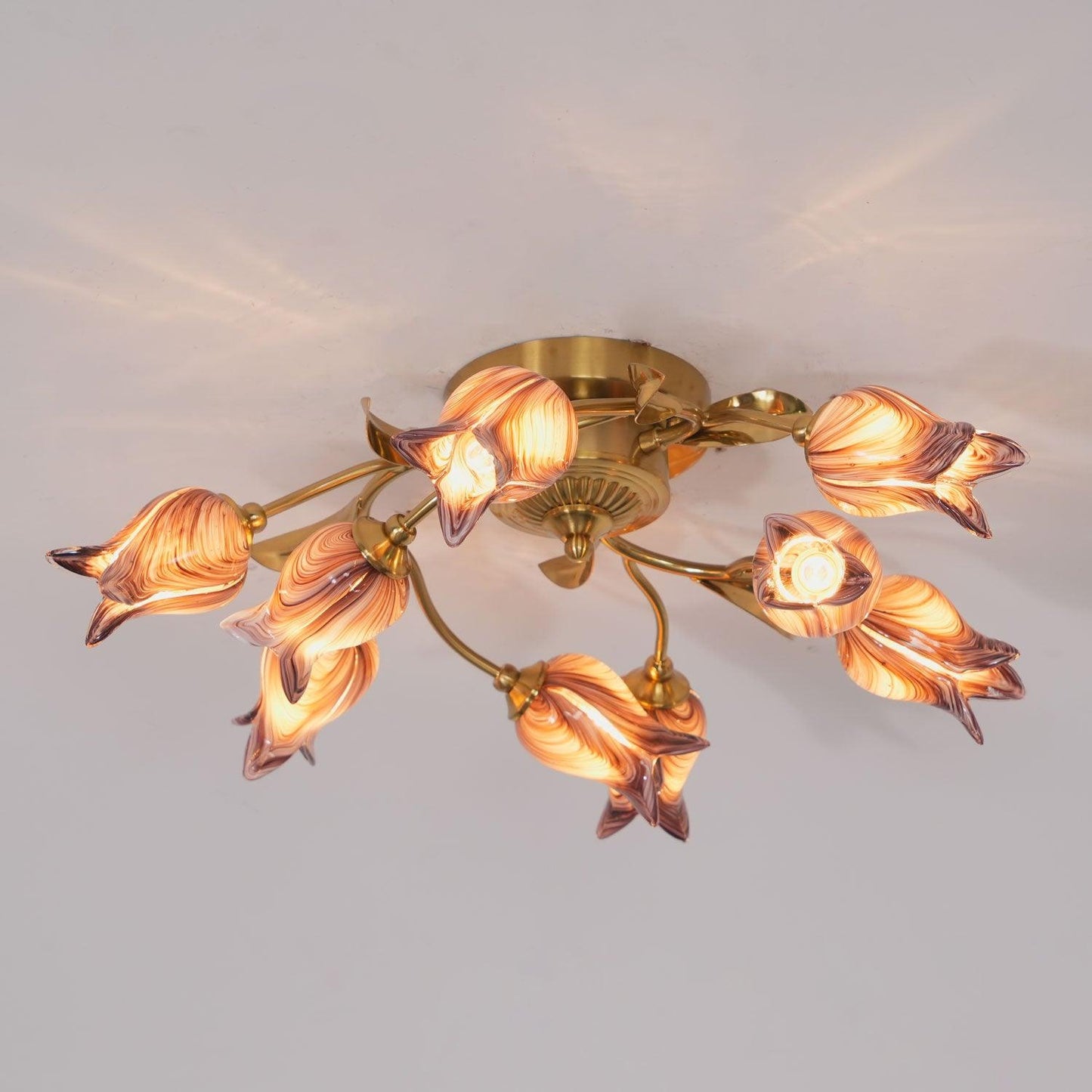 Tulip Ceiling Lamp | Glass & Metal | Pink and White