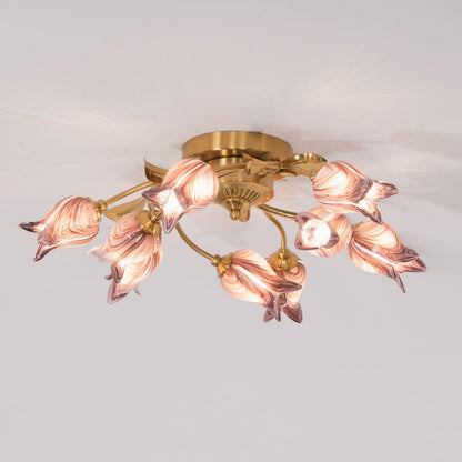 Tulip Ceiling Lamp | Glass & Metal | Pink and White