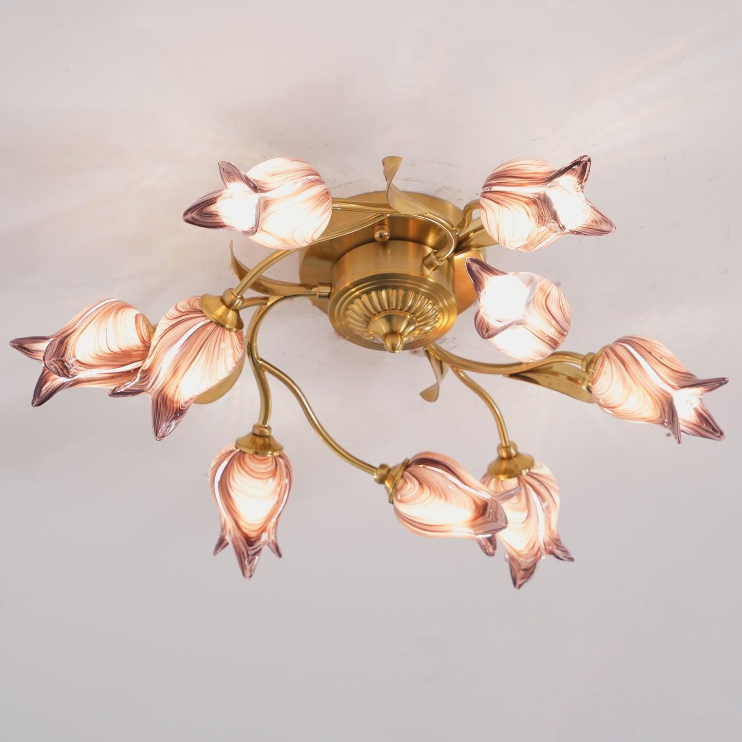 Tulip Ceiling Lamp | Glass & Metal | Pink and White