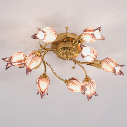 Tulip Ceiling Lamp | Glass & Metal | Pink and White