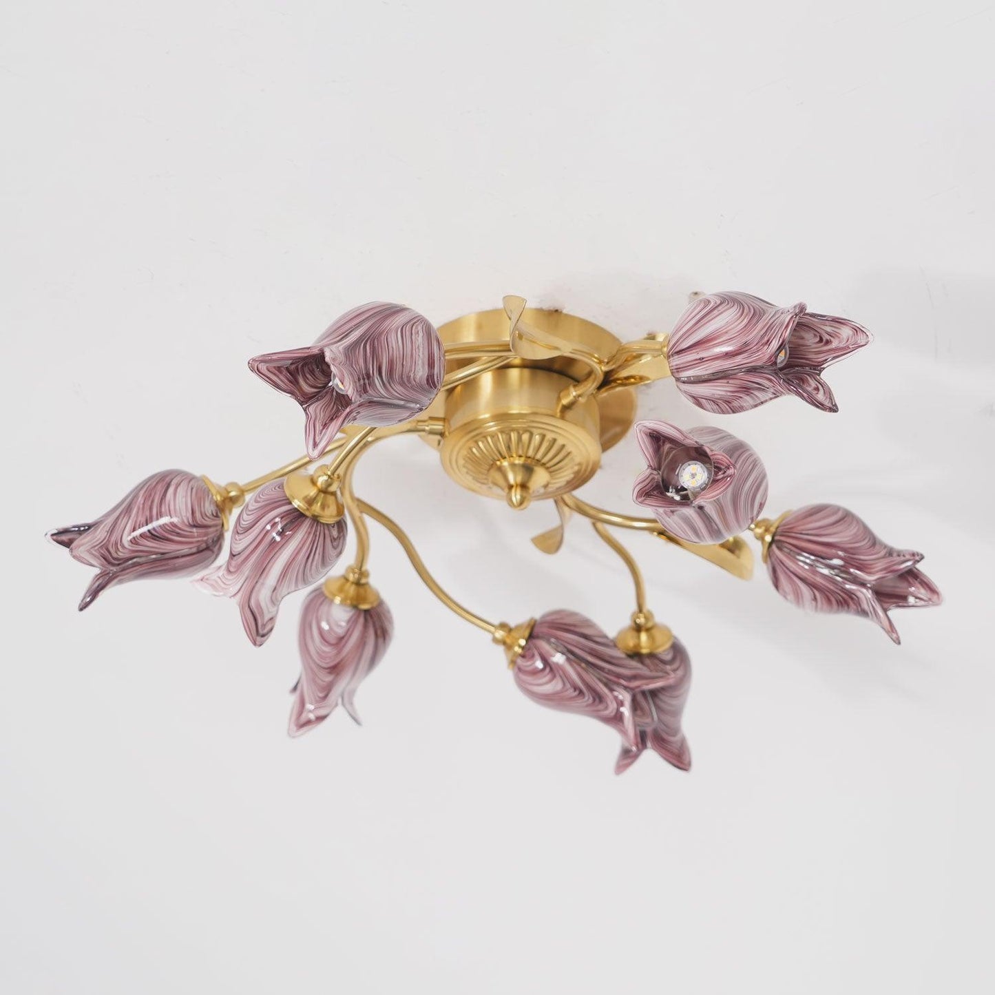 Tulip Ceiling Lamp | Glass & Metal | Pink and White