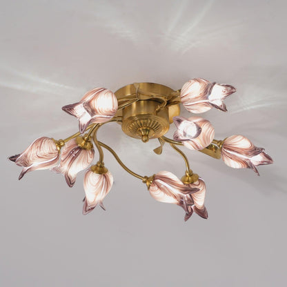Tulip Ceiling Lamp | Glass & Metal | Pink and White